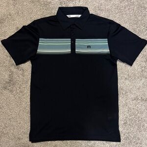Travis Mathew Black Polo with Green Stripes